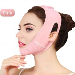 Double Chin Eliminator - V Line Lifting Mask with Chin Strap for Double Chin for Women -Face Lift, Prevent Sagging, V Shaped Slimmer - Innovative Lifting Tech (Pink)
