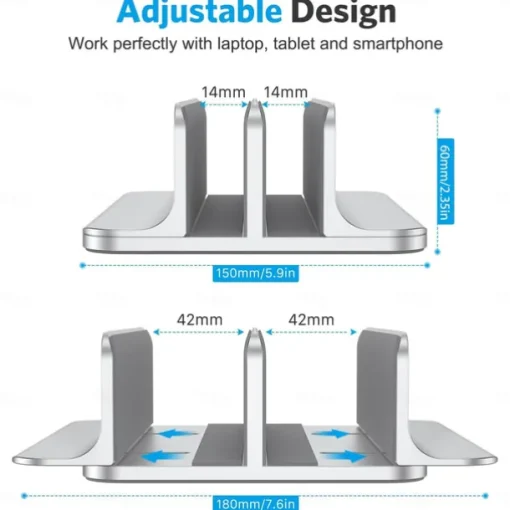 Double Desktop Stand Holder with Adjustable Dock Up to 17.3 inch Dock Version Vertical Laptop Stand