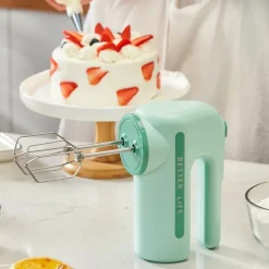 Double-end Rechargeable Wireless Automatic Mixing Stainless Steel Electric Egg Beater Hand Mixer Blender with Long Endurance Five Speed Control for Whipped Cream Cake Mixer