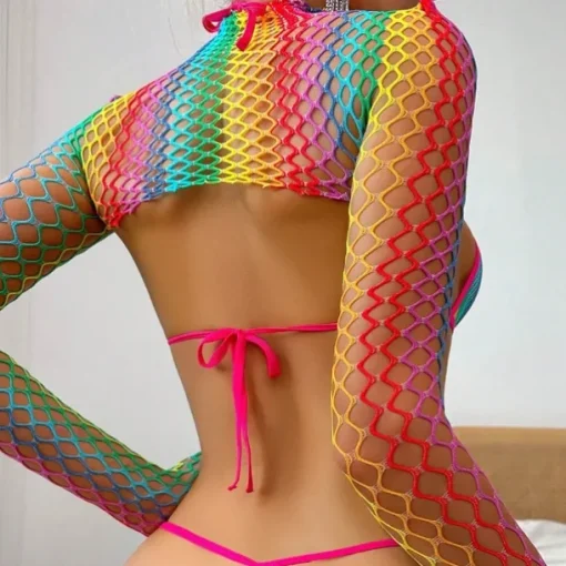 Drag Queen Halloween Lingerie Rainbow Fishnet Set Pride Rainbow Mesh Sexy Adults' Women's Halloween Carnival Pride Parade Pride Month Easy Halloween Costumes Dress Up