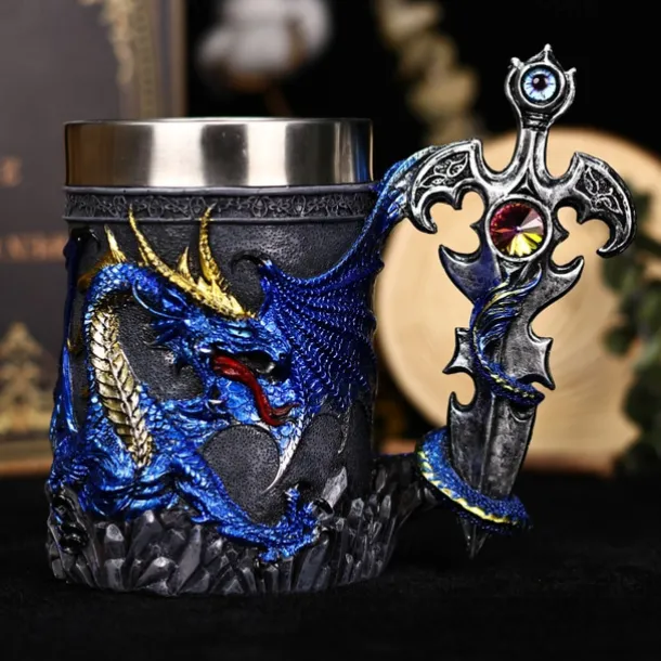 Dragon Warrior Beer Mug,Oktoberfest Gift Mug Western Mythology Fire Dragon Stein, Nordic Sword Tankard, Coffee & Beer Cup, Christmas Gift for Men