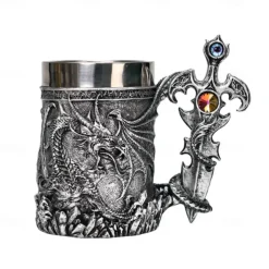 Dragon Warrior Beer Mug,Oktoberfest Gift Mug Western Mythology Fire Dragon Stein, Nordic Sword Tankard, Coffee & Beer Cup, Christmas Gift for Men