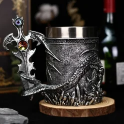 Dragon Warrior Beer Mug,Oktoberfest Gift Mug Western Mythology Fire Dragon Stein, Nordic Sword Tankard, Coffee & Beer Cup, Christmas Gift for Men