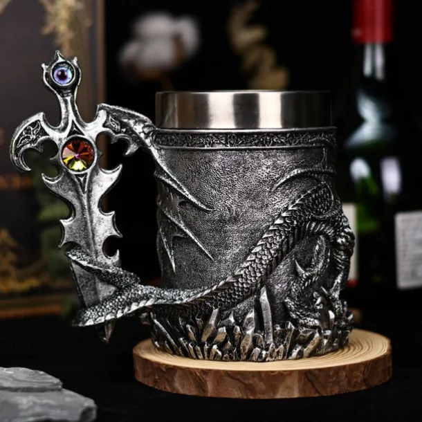 Dragon Warrior Beer Mug,Oktoberfest Gift Mug Western Mythology Fire Dragon Stein, Nordic Sword Tankard, Coffee & Beer Cup, Christmas Gift for Men