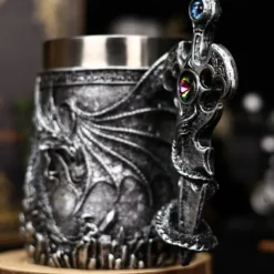 Dragon Warrior Beer Mug,Oktoberfest Gift Mug Western Mythology Fire Dragon Stein, Nordic Sword Tankard, Coffee & Beer Cup, Christmas Gift for Men