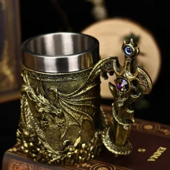 Dragon Warrior Beer Mug,Oktoberfest Gift Mug Western Mythology Fire Dragon Stein, Nordic Sword Tankard, Coffee & Beer Cup, Christmas Gift for Men
