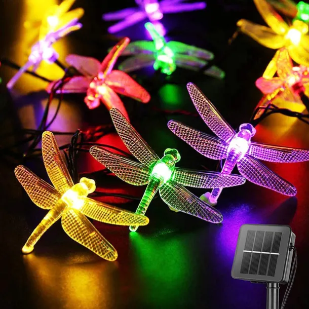 Dragonfly Solar String Lights Outdoor 6.5M 30LEDs Waterproof Solar Fairy Lights 8 Modes Decorative Lights for Patio Garden Yard Fence Wedding Christmas Party Warm White RGB Multicolor