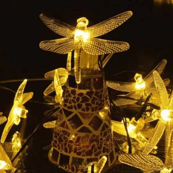Dragonfly Solar String Lights Outdoor 6.5M 30LEDs Waterproof Solar Fairy Lights 8 Modes Decorative Lights for Patio Garden Yard Fence Wedding Christmas Party Warm White RGB Multicolor