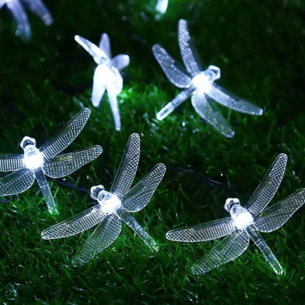 Dragonfly Solar String Lights Outdoor 6.5M 30LEDs Waterproof Solar Fairy Lights 8 Modes Decorative Lights for Patio Garden Yard Fence Wedding Christmas Party Warm White RGB Multicolor
