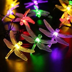 Dragonfly Solar String Lights Outdoor 6.5M 30LEDs Waterproof Solar Fairy Lights 8 Modes Decorative Lights for Patio Garden Yard Fence Wedding Christmas Party Warm White RGB Multicolor