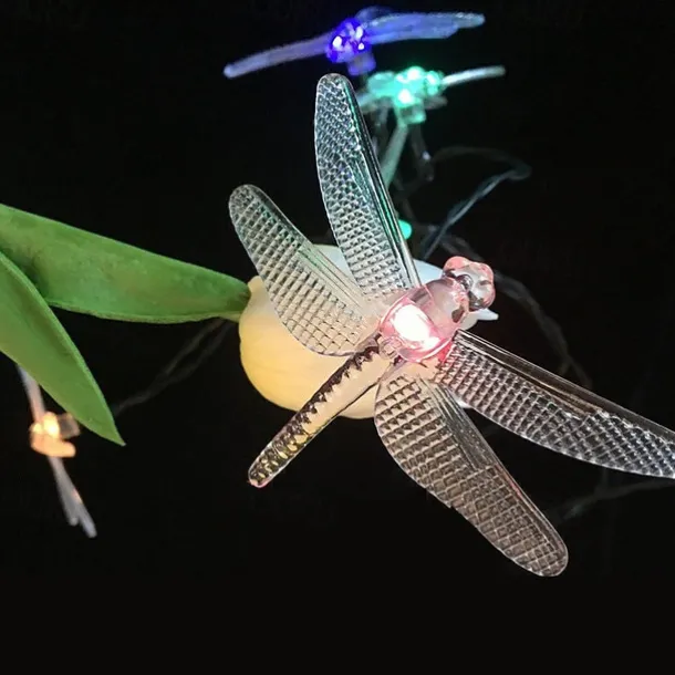 Dragonfly Solar String Lights Outdoor 6.5M 30LEDs Waterproof Solar Fairy Lights 8 Modes Decorative Lights for Patio Garden Yard Fence Wedding Christmas Party Warm White RGB Multicolor