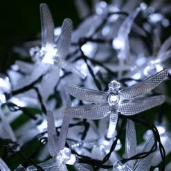 Dragonfly Solar String Lights Outdoor 6.5M 30LEDs Waterproof Solar Fairy Lights 8 Modes Decorative Lights for Patio Garden Yard Fence Wedding Christmas Party Warm White RGB Multicolor