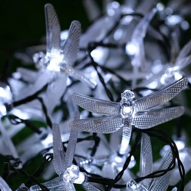 Dragonfly Solar String Lights Outdoor 6.5M 30LEDs Waterproof Solar Fairy Lights 8 Modes Decorative Lights for Patio Garden Yard Fence Wedding Christmas Party Warm White RGB Multicolor