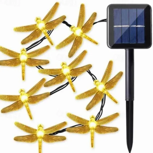 Dragonfly Solar String Lights Outdoor 6.5M 30LEDs Waterproof Solar Fairy Lights 8 Modes Decorative Lights for Patio Garden Yard Fence Wedding Christmas Party Warm White RGB Multicolor