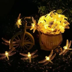 Dragonfly Solar String Lights Outdoor 6.5M 30LEDs Waterproof Solar Fairy Lights 8 Modes Decorative Lights for Patio Garden Yard Fence Wedding Christmas Party Warm White RGB Multicolor