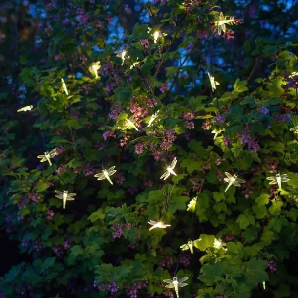 Dragonfly Solar String Lights Outdoor 6.5M 30LEDs Waterproof Solar Fairy Lights 8 Modes Decorative Lights for Patio Garden Yard Fence Wedding Christmas Party Warm White RGB Multicolor