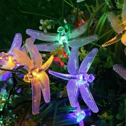 Dragonfly Solar String Lights Outdoor 6.5M 30LEDs Waterproof Solar Fairy Lights 8 Modes Decorative Lights for Patio Garden Yard Fence Wedding Christmas Party Warm White RGB Multicolor