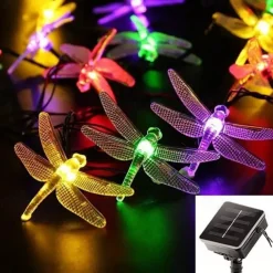 Dragonfly Solar String Lights Outdoor 6.5M 30LEDs Waterproof Solar Fairy Lights 8 Modes Decorative Lights for Patio Garden Yard Fence Wedding Christmas Party Warm White RGB Multicolor