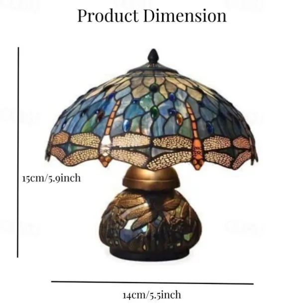 Dragonfly Table Lamp, Resin Handcraft Night Light Simulated Stained Glass Table Lamp