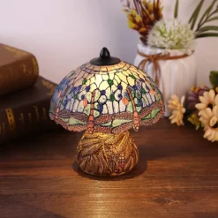Dragonfly Table Lamp, Resin Handcraft Night Light Simulated Stained Glass Table Lamp