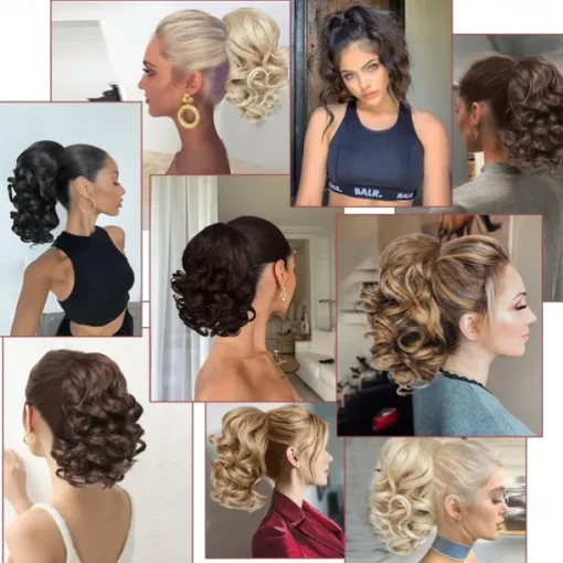 Drawstring Ponytail for Women 10 Inch Wavy Curly Ponytail Extension Natural Looking Synthetic Fake Ponytail Hairpiece Wavy Drawstring Ponytails for Daily Use