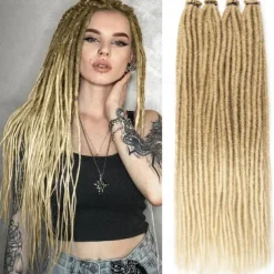 Dreadlock Extensions 24 Inch Synthetic Hippie Single Ended Dreads 15 Strands Ombre Brown 0.6 cm Width Loc Extensions Reggae Style Crochet Hair for Women