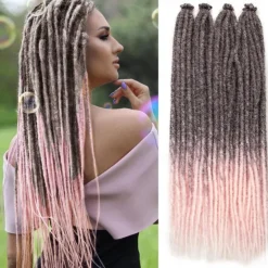 Dreadlock Extensions 24 Inch Synthetic Hippie Single Ended Dreads 15 Strands Ombre Brown 0.6 cm Width Loc Extensions Reggae Style Crochet Hair for Women