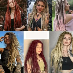 Dreadlock Extensions 24 Inch Synthetic Hippie Single Ended Dreads 15 Strands Ombre Brown 0.6 cm Width Loc Extensions Reggae Style Crochet Hair for Women