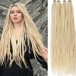 Dreadlock Extensions 24 Inch Synthetic Hippie Single Ended Dreads 15 Strands Ombre Brown 0.6 cm Width Loc Extensions Reggae Style Crochet Hair for Women