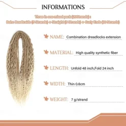 Dreadlock Extensions Double Ended 24 Inch 3 In 1 Mixed Light Brown to Blonde Dreads Set Synthetic Curly Ends Hippie Style Boho Wavy Dreads 20 Strands Handmade Dreads