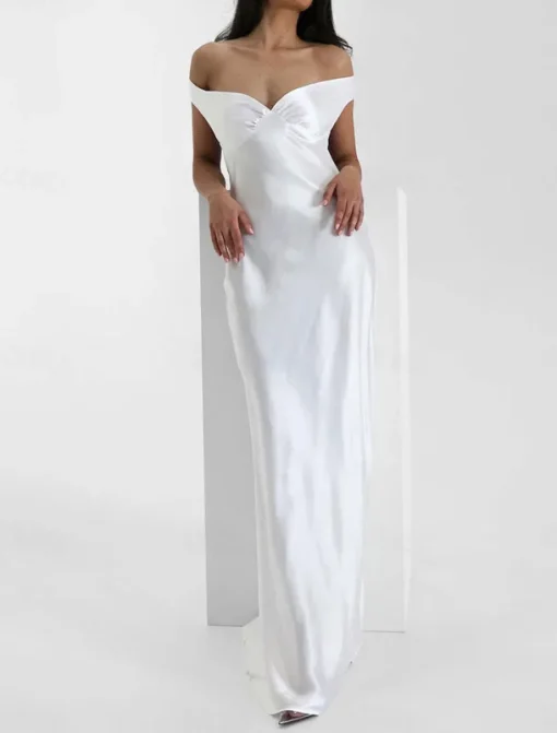 Dress Mermaid / Trumpet Party Dresses Elegant Dress Wedding Wedding Guest Floor Length Sleeveless Off Shoulder Backless with Ruched