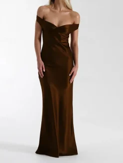 Dress Mermaid / Trumpet Party Dresses Elegant Dress Wedding Wedding Guest Floor Length Sleeveless Off Shoulder Backless with Ruched