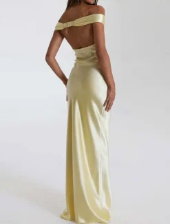 Dress Mermaid / Trumpet Party Dresses Elegant Dress Wedding Wedding Guest Floor Length Sleeveless Off Shoulder Backless with Ruched