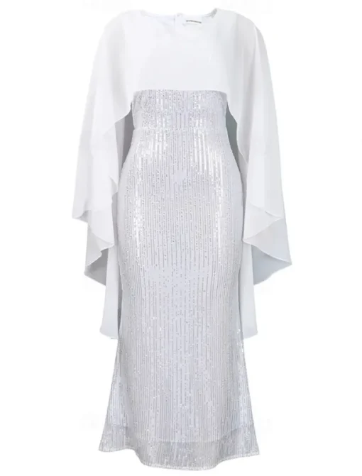 Dress Mother of the Bride Dress Elegant Crew Neck Floor Length Chiffon 3/4 Length Sleeve with Sequin