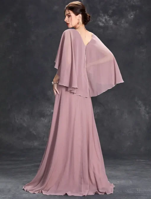 Dress Mother of the Bride Dress Elegant Party V Neck Floor Length Polyester Half Sleeve with Appliques
