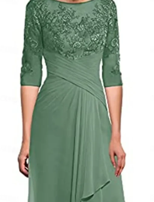 Dress Mother of the Bride Dress Elegant Crew Neck Floor Length Polyester 3/4 Length Sleeve with Solid Color