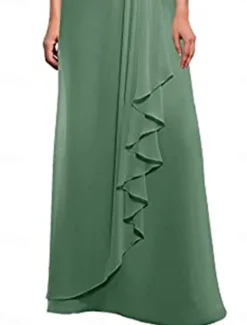 Dress Mother of the Bride Dress Elegant Crew Neck Floor Length Polyester 3/4 Length Sleeve with Solid Color