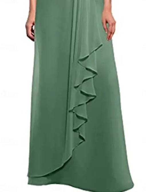 Dress Mother of the Bride Dress Elegant Crew Neck Floor Length Polyester 3/4 Length Sleeve with Solid Color