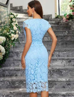 Dress Mother of the Bride Dress Elegant Party Minimalist Crew Neck Knee Length Spandex Sleeveless with Lace Solid Color