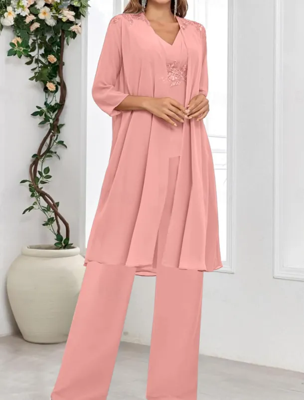 Dress Sets Mother of the Bride Dress Wedding Guest Elegant Simple V Neck Floor Length Polyester Long Sleeve with Solid Color