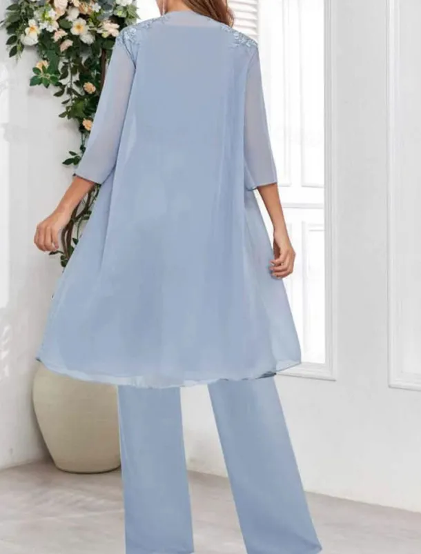 Dress Sets Mother of the Bride Dress Wedding Guest Elegant Simple V Neck Floor Length Polyester Long Sleeve with Solid Color