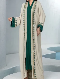 Dress Sets Mother of the Bride Dress Elegant V Neck Floor Length Chiffon Long Sleeve with Sequin Lace