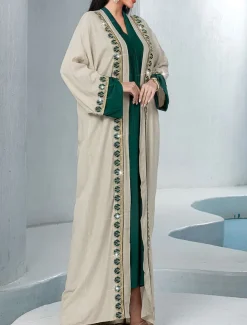 Dress Sets Mother of the Bride Dress Elegant V Neck Floor Length Chiffon Long Sleeve with Sequin Lace