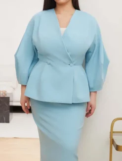 Dress Sets Mother of the Bride Dress Formal Wedding Guest Elegant V Neck Floor Length Polyester Long Sleeve with Buttons