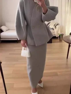 Dress Sets Mother of the Bride Dress Formal Wedding Guest Elegant V Neck Floor Length Polyester Long Sleeve with Buttons