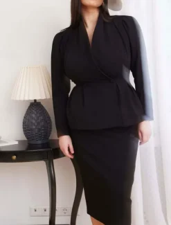 Dress Sets Mother of the Bride Dress Formal Wedding Guest Elegant V Neck Floor Length Polyester Long Sleeve with Buttons