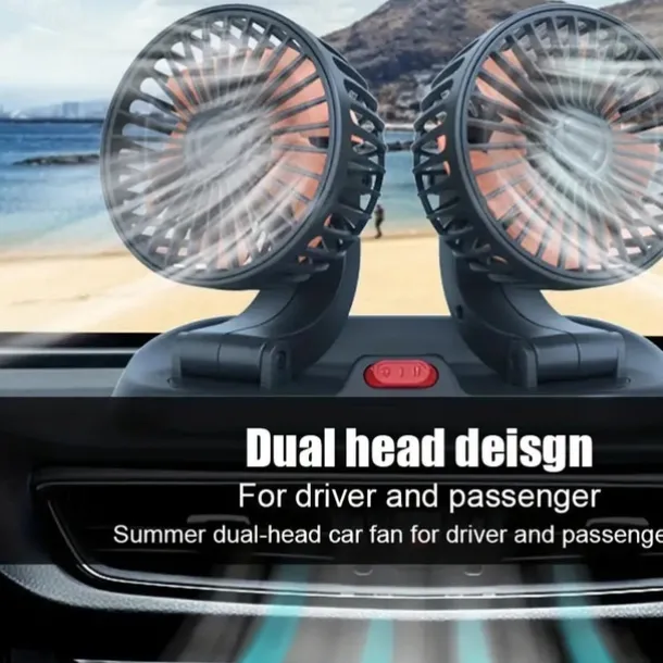 Dual Head USB Car Fan - High/Low Speeds Adjustable 5V/12V/24V Power - Effortless Car Cooling Solution for Portable Comfort