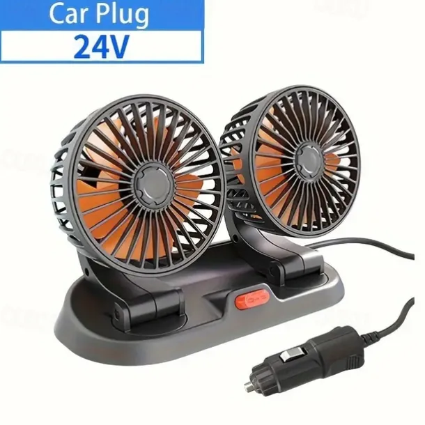 Dual Head USB Car Fan - High/Low Speeds Adjustable 5V/12V/24V Power - Effortless Car Cooling Solution for Portable Comfort