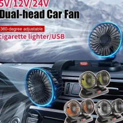 Dual Head USB Car Fan - High/Low Speeds Adjustable 5V/12V/24V Power - Effortless Car Cooling Solution for Portable Comfort