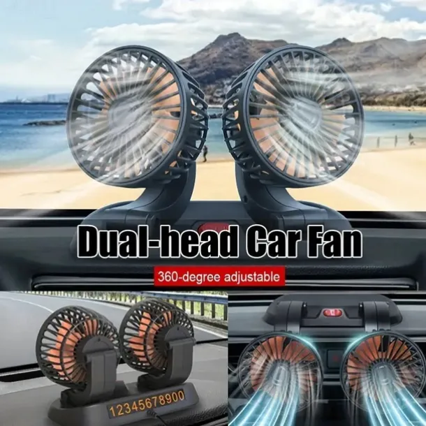 Dual Head USB Car Fan - High/Low Speeds Adjustable 5V/12V/24V Power - Effortless Car Cooling Solution for Portable Comfort